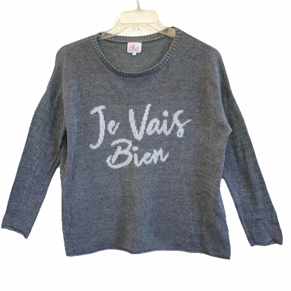 PINK PINEAPPLE XS-M JE VAIS BIEN 100% Cotton Knit Top Pullover Sweater Gray Whit
